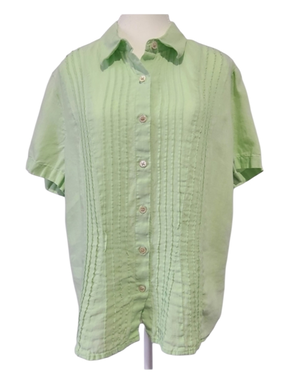 J. Jill 100% Linen Pastel Green Button Down Blouse Size L | Vintage Short Sleeve